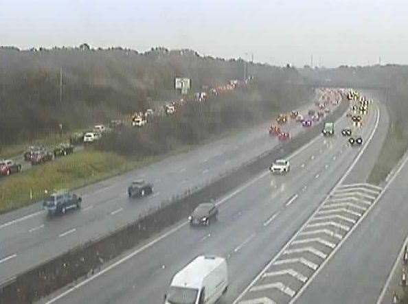 Traffic queued for three miles due to a cash along the A2 in Dartford. Picture: National Highways