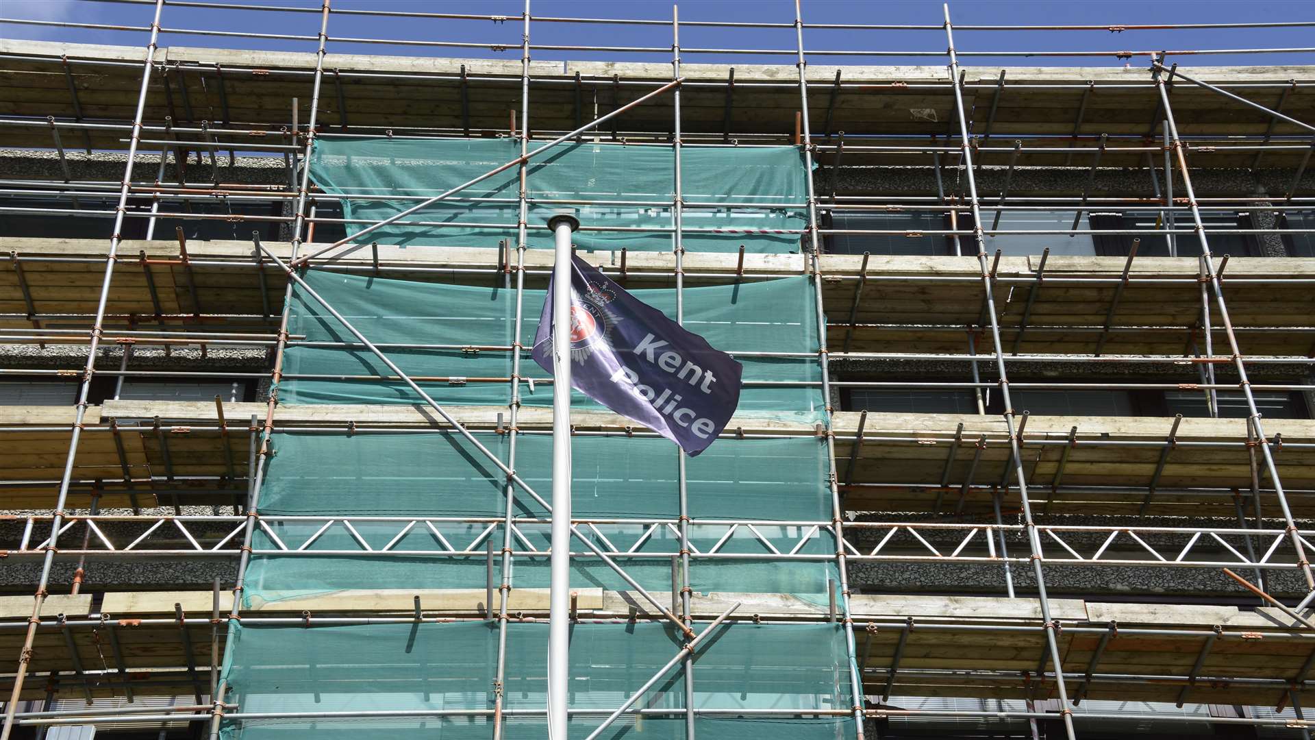 Ashford Police Station is covered in scaffolding