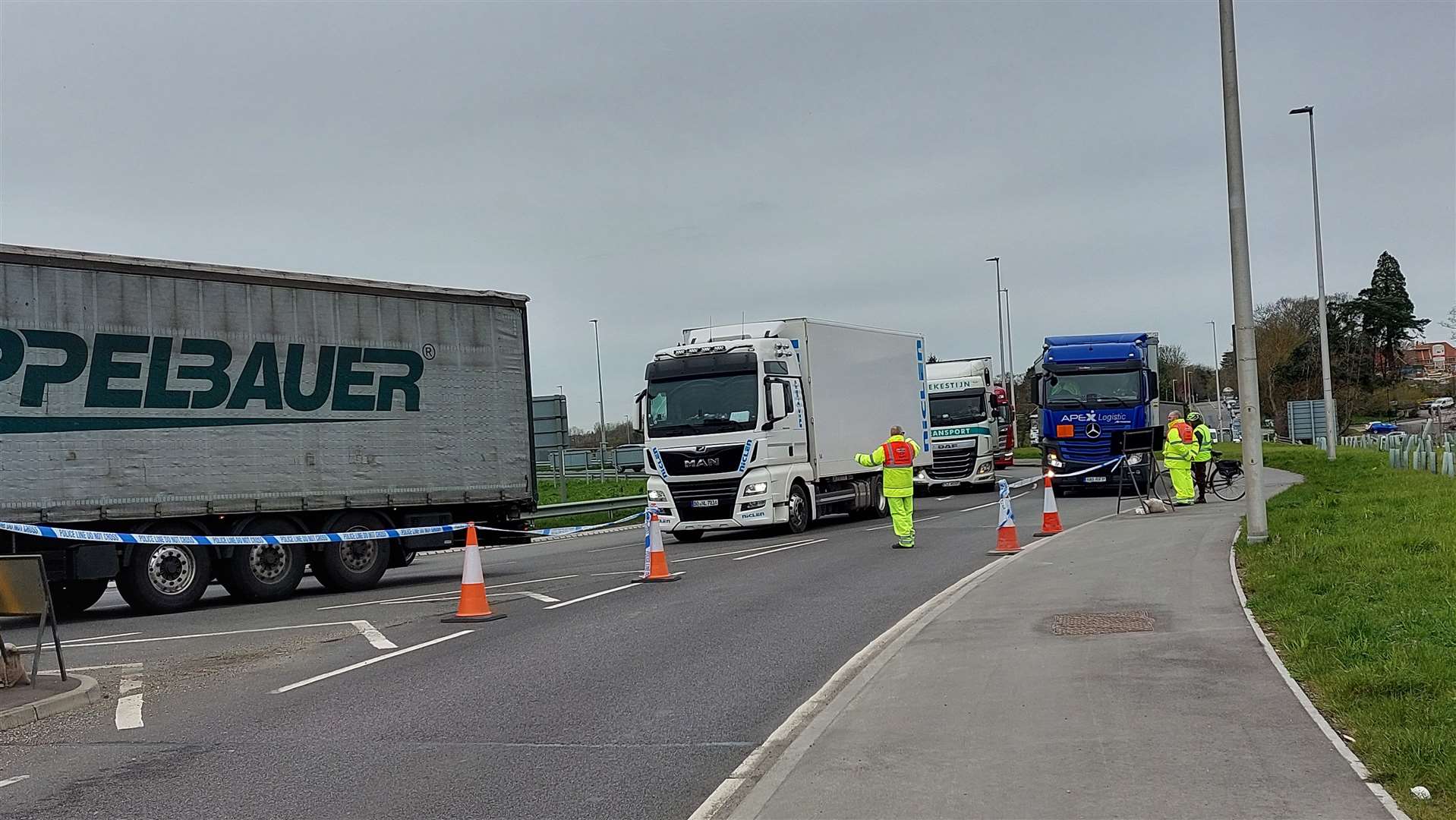 Lorries at Junction 10a yesterday