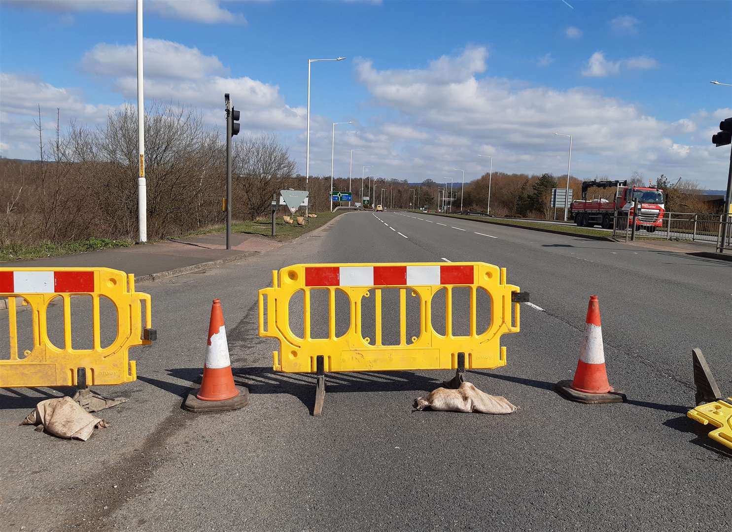 The road between Drovers Roundabout and Junction 9 was closed throughout the morning