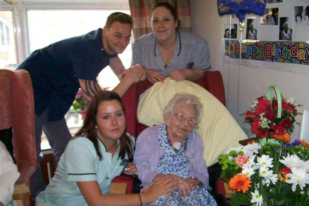Nellie Morgan with carers Mark Lee and Charlotte Thompson and Alice Enright