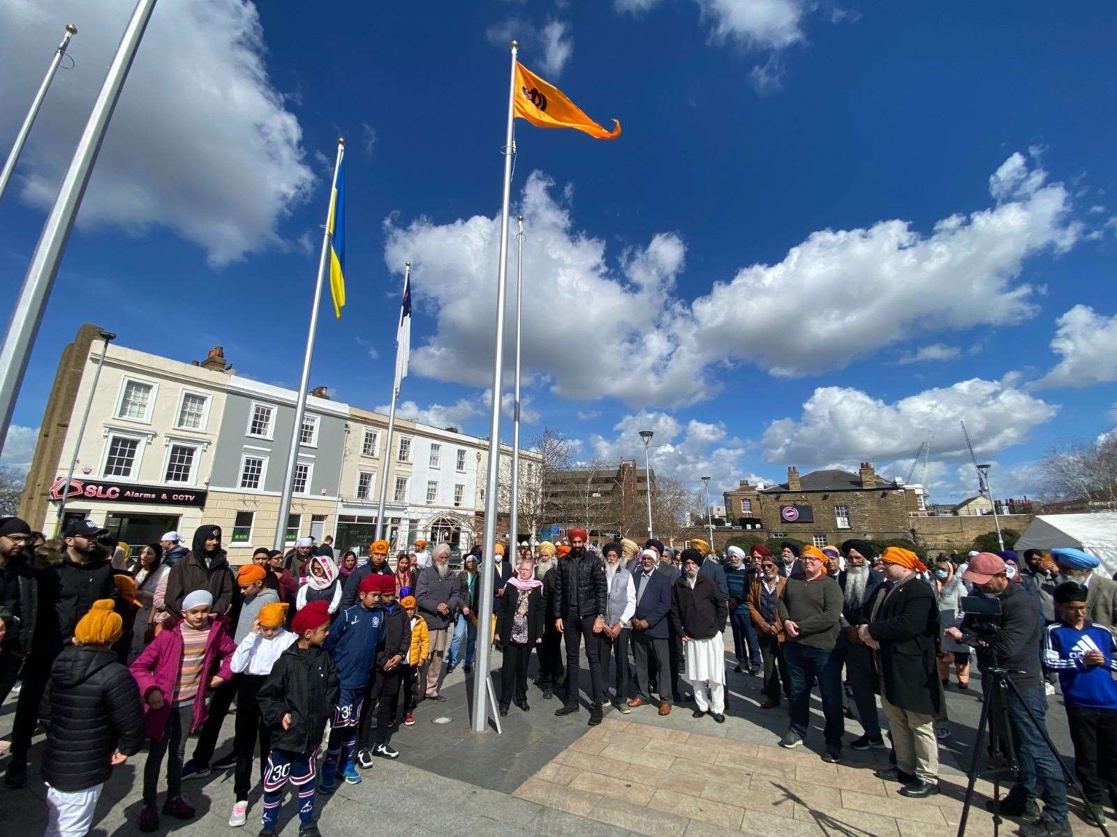 The flag-raising ceremony last year outside the Civic Centre, Gravesend