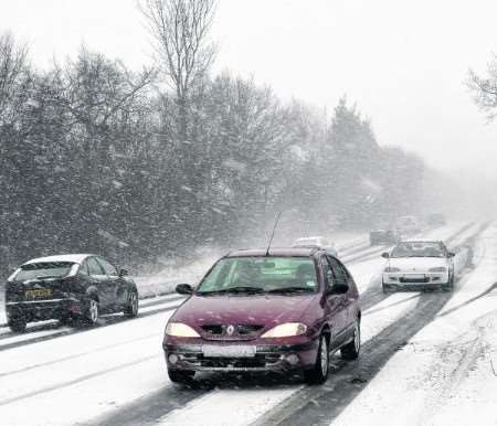 Difficult conditions for drivers in Maidstone Road, Rochester