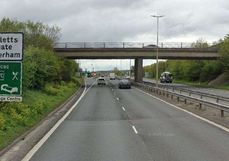 The crash has happened on a Londonbound stretch of the A299 New Thanet Way near Dargate. Pic: Google