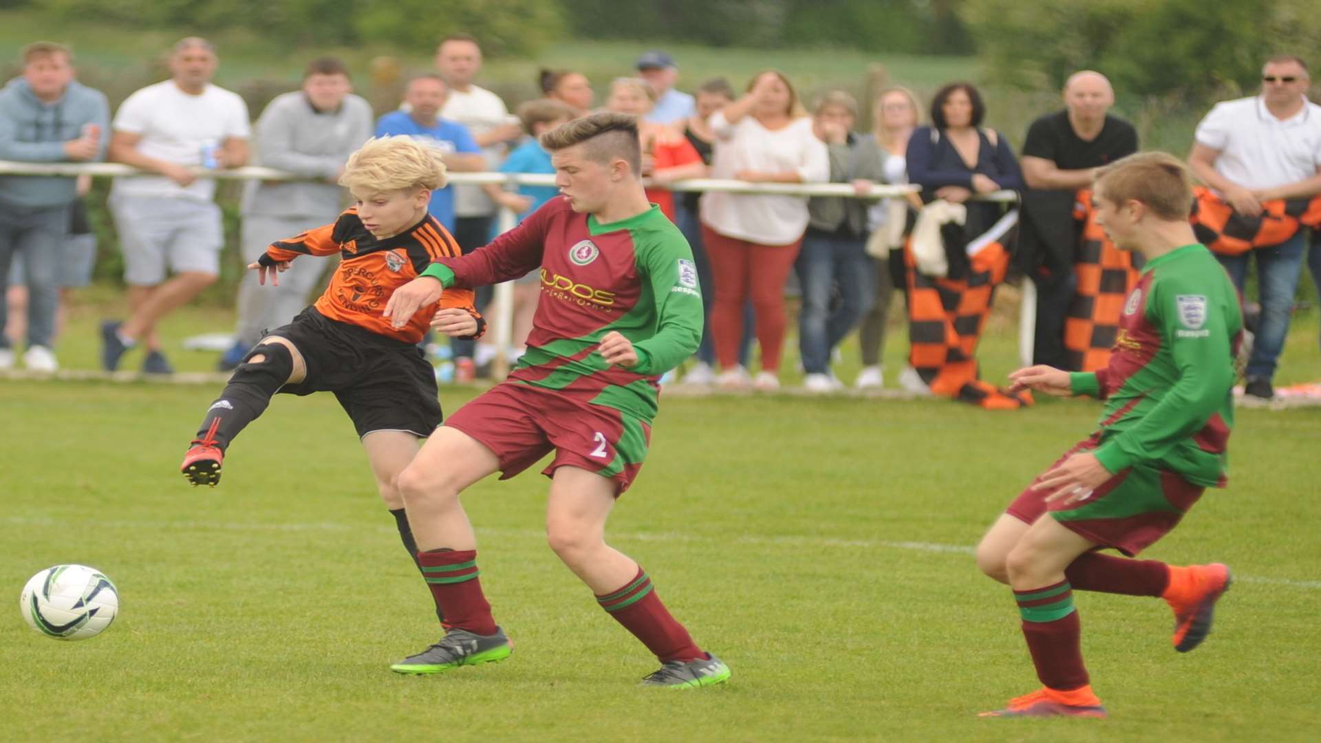 Cobham Colts and Lordswood Youth battle it out in the Under-14 League Cup final. Picture: Steve Crispe