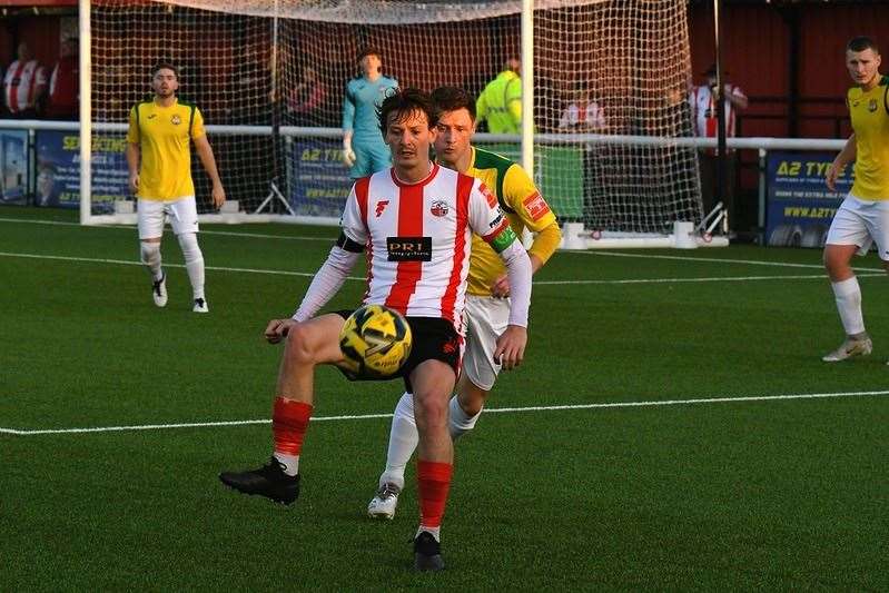 Billy Bennett on the ball for Sheppey against Corinthian Picture: Marc Richards