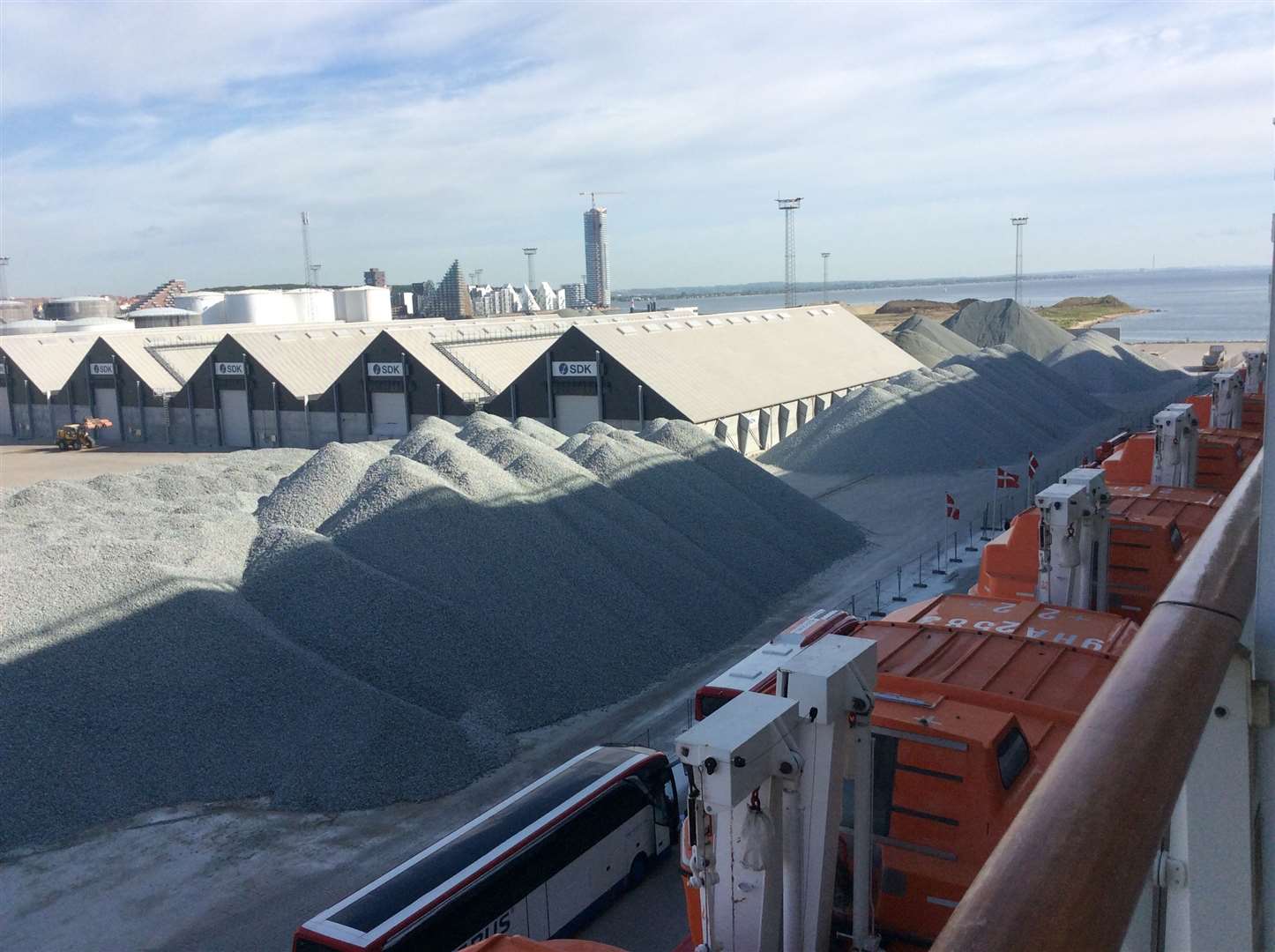 Cement works in the port of Aathus, Denmark. Brian Spoor, who took the photo, says white dust covers the roofs of the factory