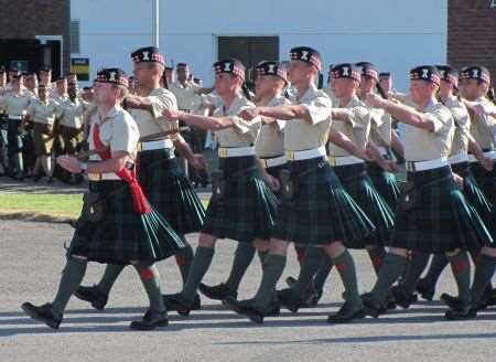 Soldiers from the Argyll and Sutherland Highlanders on parade at Howe Barracks