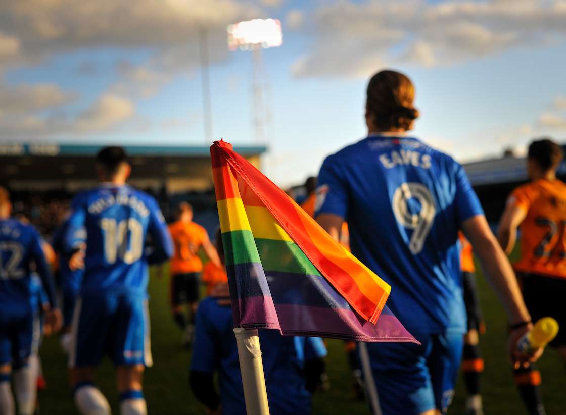 Rainbow colours on show at Priestfield as the Gills show their support to a national campaign Picture: Ady Kerry