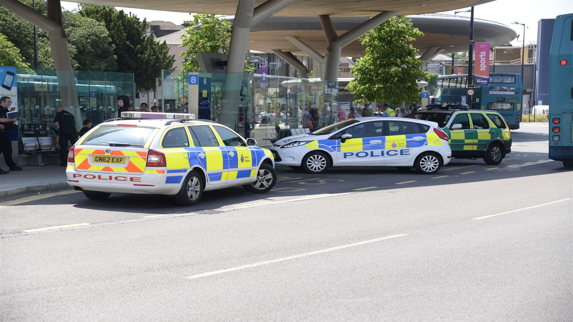 Police and ambulance vehicles at Chatham Bus Station