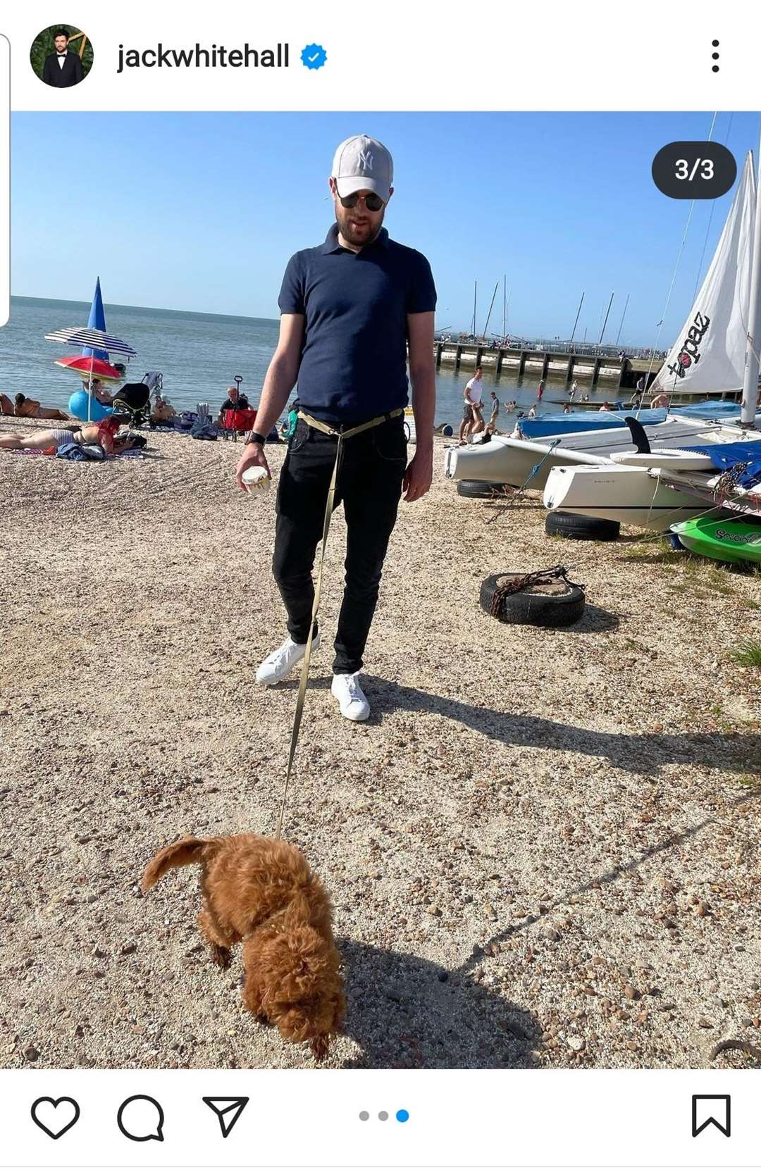 Jack Whitehall enjoying the sun at Whitstable beach this weekend. Picture: Instagram / jackwhitehall