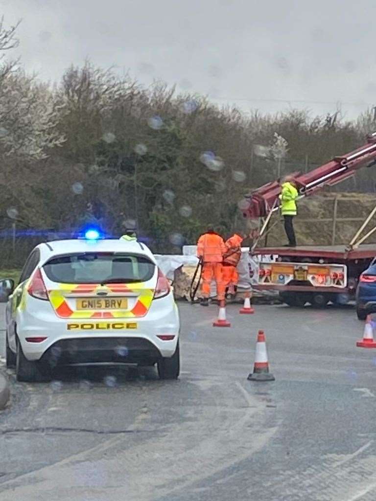 The over turned lorry by Medway City Estate