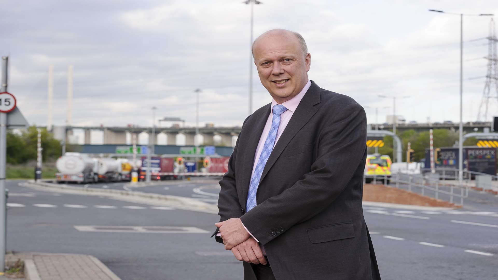 Transport Secretary Chris Grayling at the Dartford Crossing to announce the government's decision on the Lower Thames Crossing - Option C, the tunnel east of Gravesend