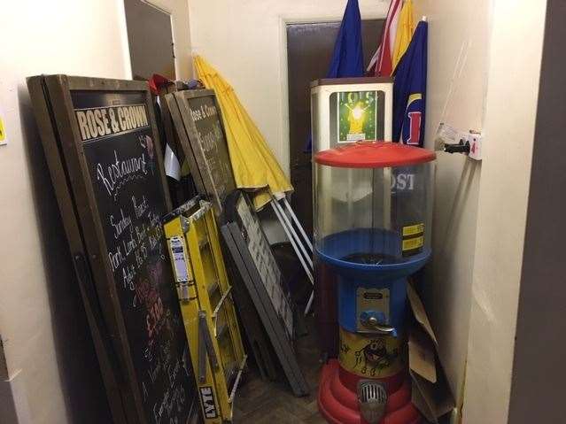 The entrance to the Rose & Crown has become a bit of a storeroom and could do with a clear-out