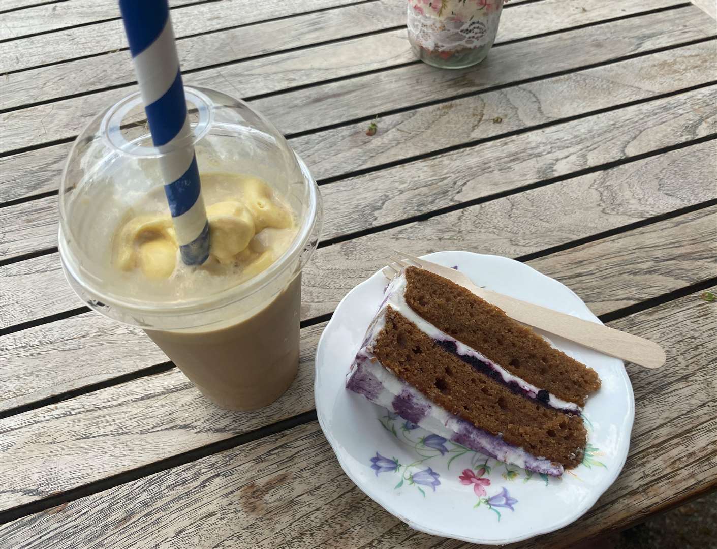 The Fandango Ice-Cream Iced Coffee was £6.20 and the Banana and Blueberry Layer Cake was £3.20