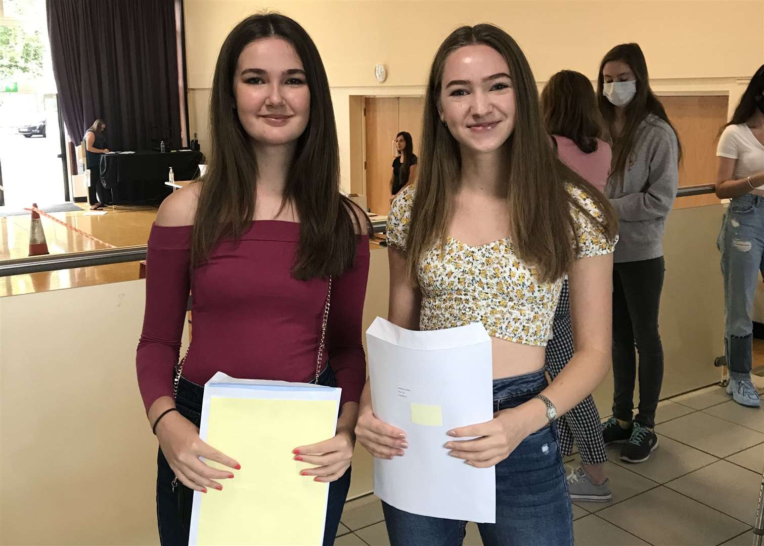Emily Jenkins and Maia Fullalove, of Highsted Grammar School, with their results