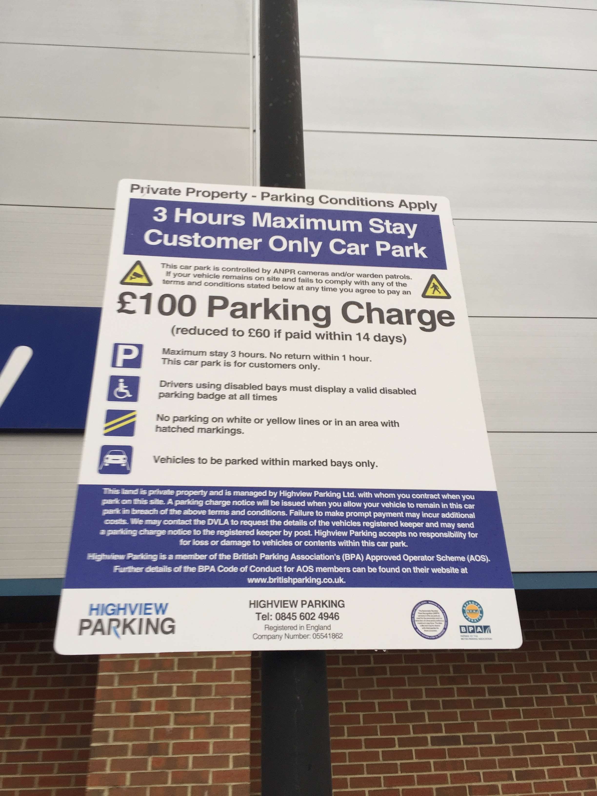The new signs indicating the parking charge and conditions