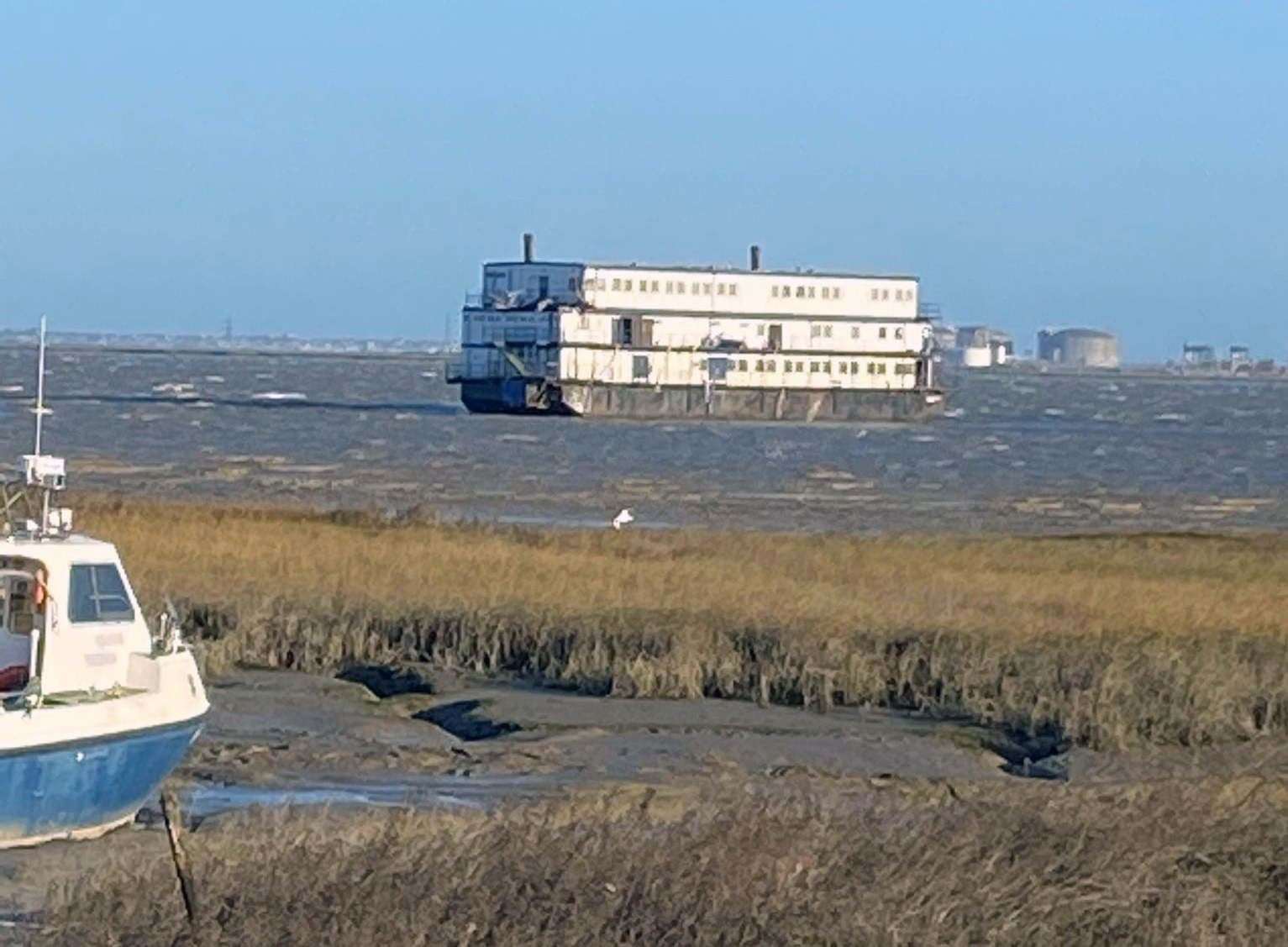 A large unmanned vessel has been spotted drifting towards Lower Halstow. Picture: Colin Wood