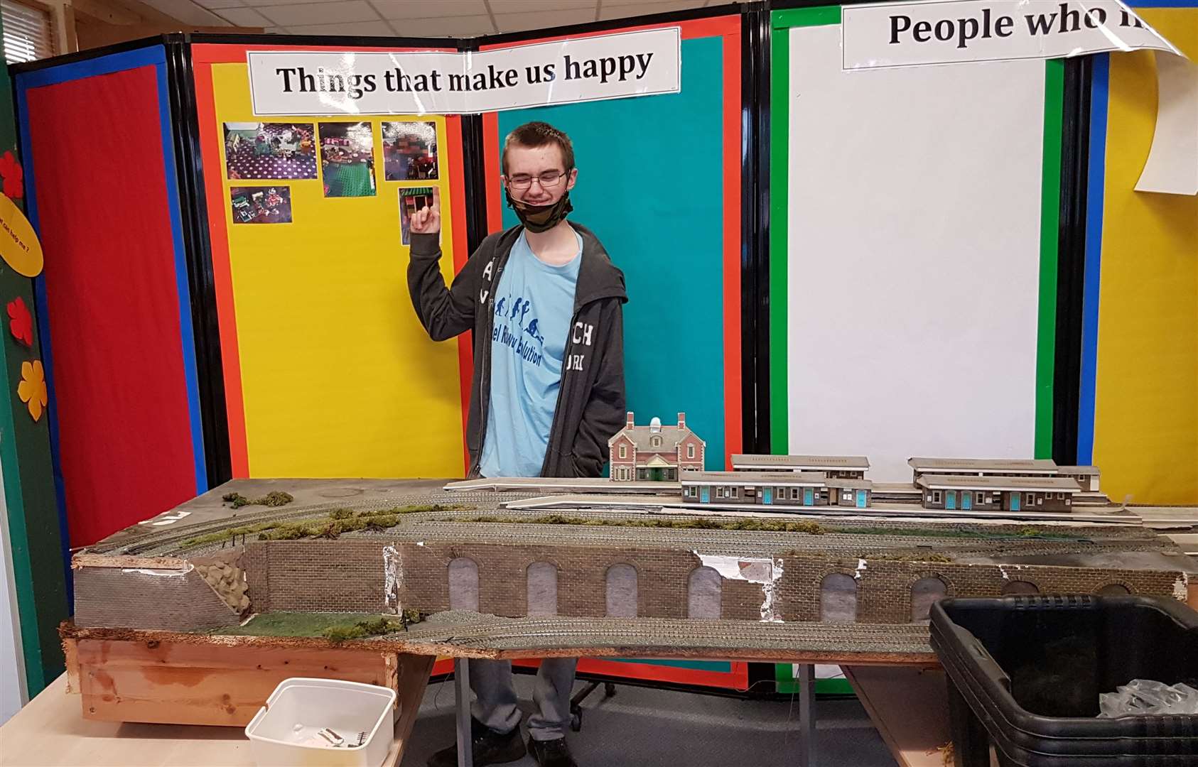 Sam at work on his Ride the Rails layout at Tenterden's Homewood School