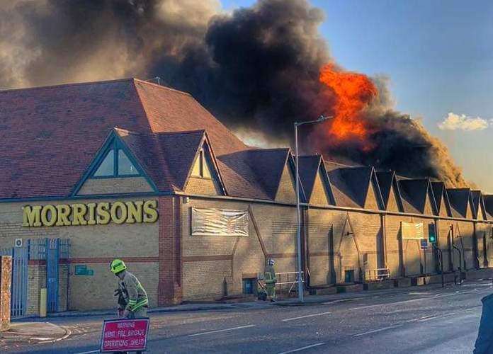 The Morrisons supermarket in Folkestone was on fire