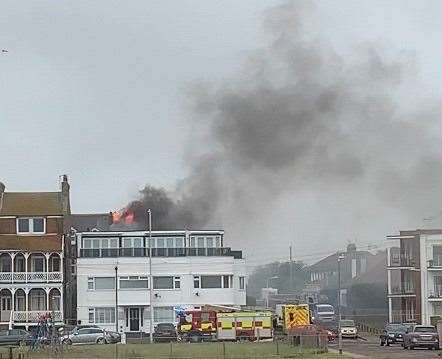 Flames can be seen coming from the flat in Ethelbert Road in Birchington