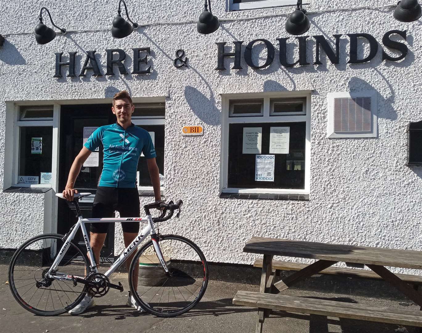 Charity cyclist James Dalton before setting off from the Hare and Hounds in Maidstone