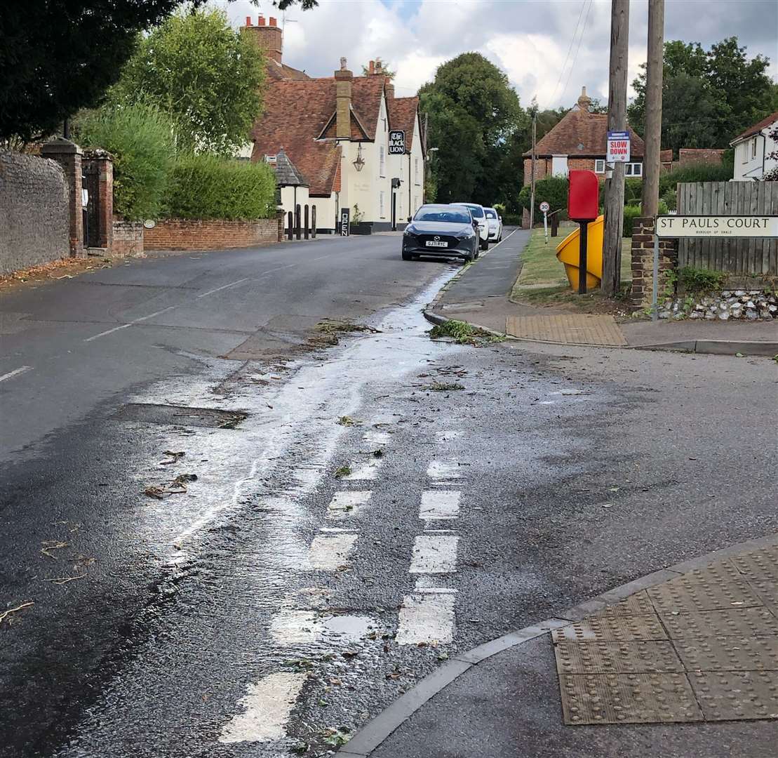 Water leak along The Street in Lynsted, Sittingbourne. Pictures: Cllr Mike Whiting