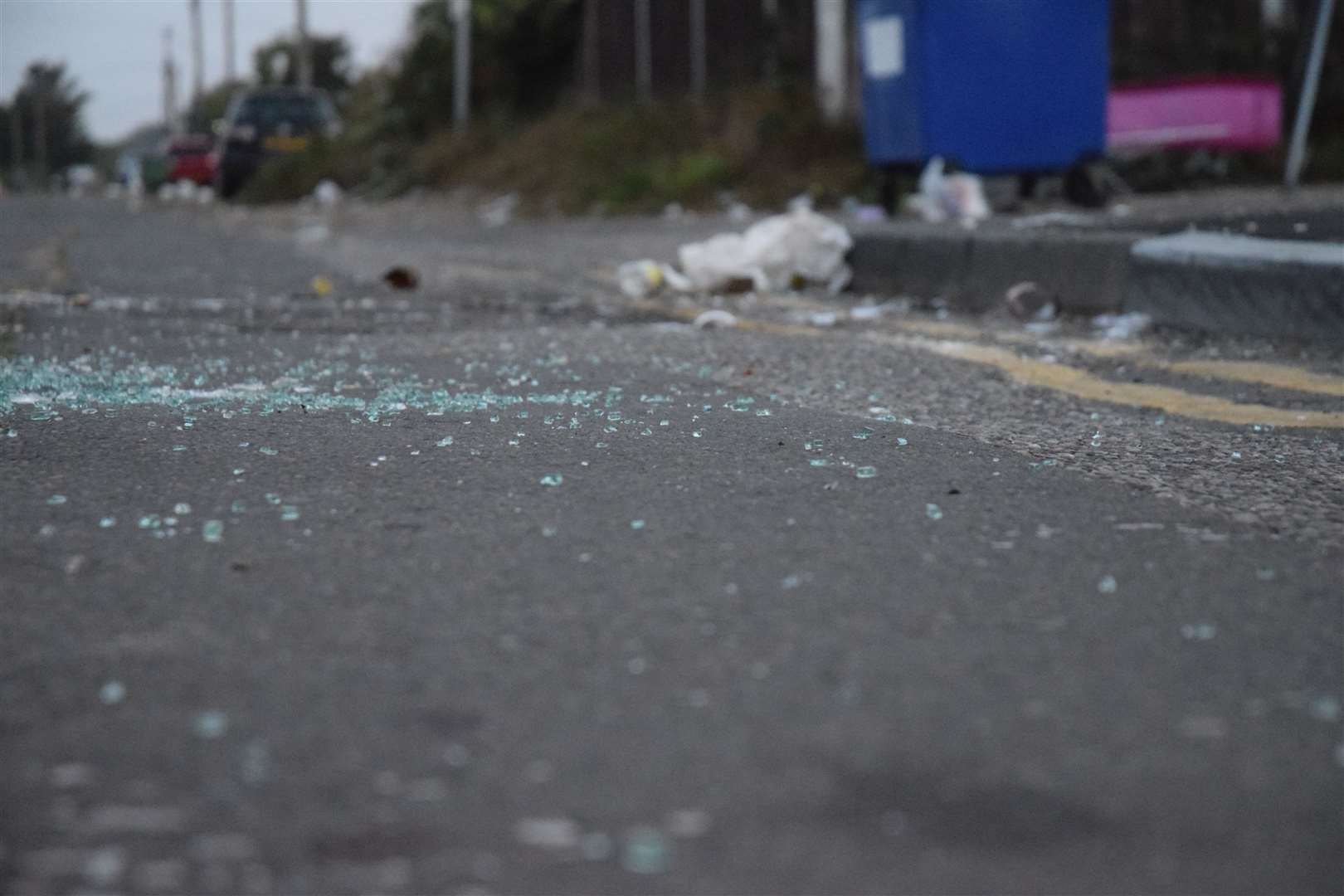 Broken glass left on the roads near the beach Picture: Pd Photography