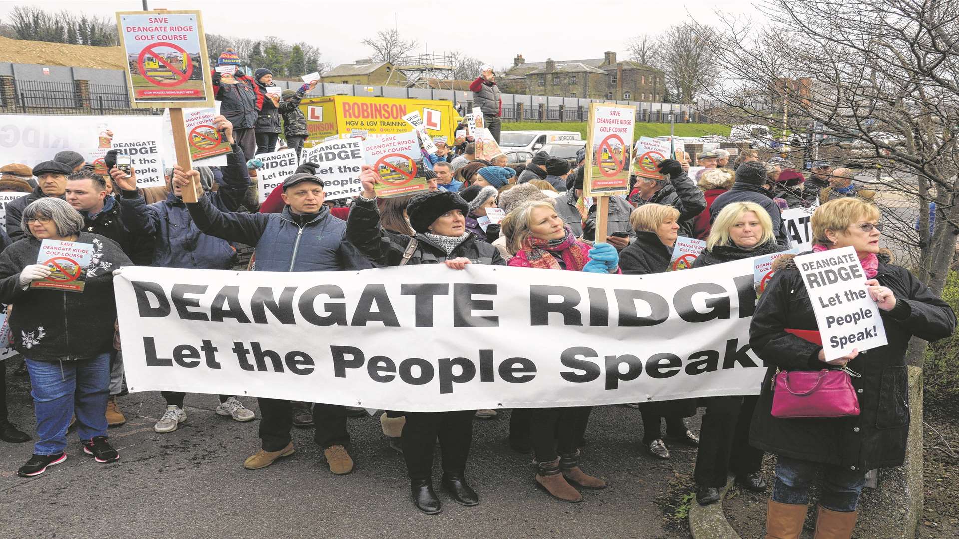 Protesters against the closure of Deangate Ridge Golf Course outside the Medway Council offices in Gun Wharf on Tuesday afternoon. Picture: Chris Davey