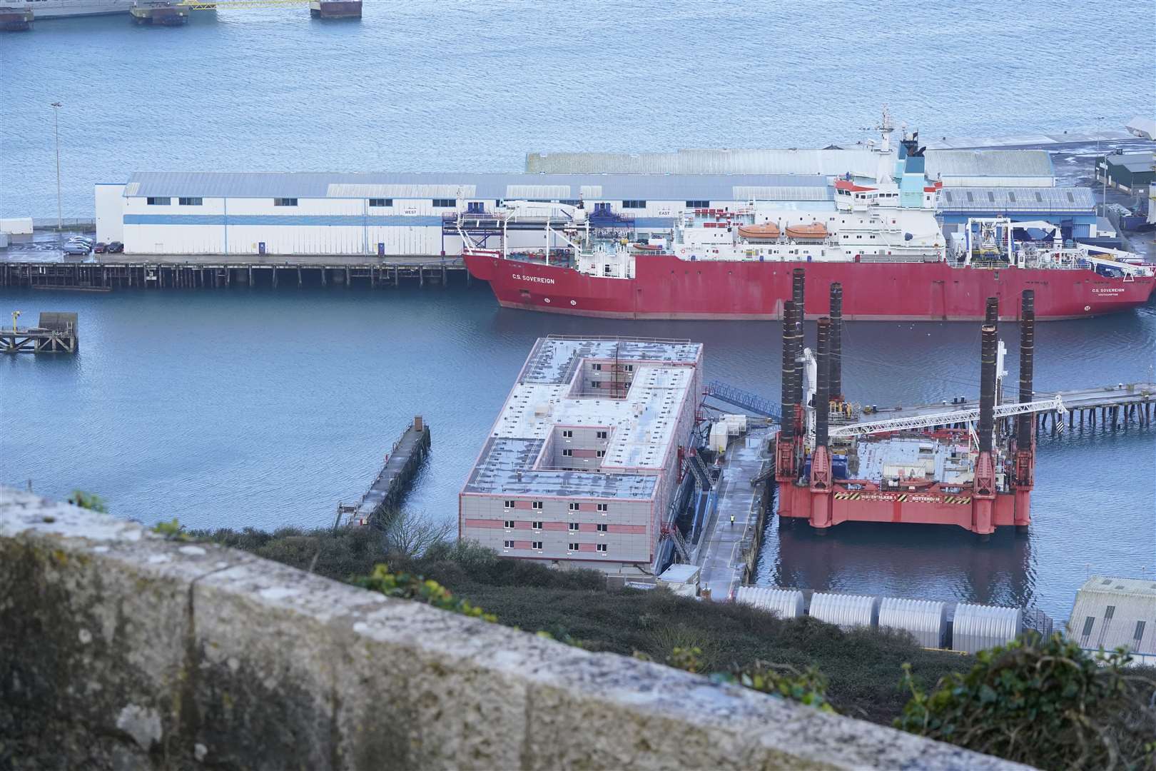 The Bibby Stockholm is moored off Portland in Dorset (PA)