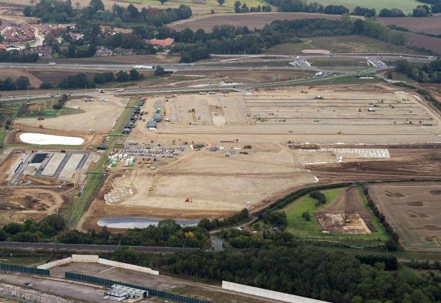 Work is continuing on the vast Sevington site. Picture: Ady Kerry / Ashford Borough Council