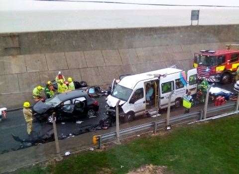 Emergency crews at the Sheppey Age UK minibus crash in Marine Parade, Sheerness
