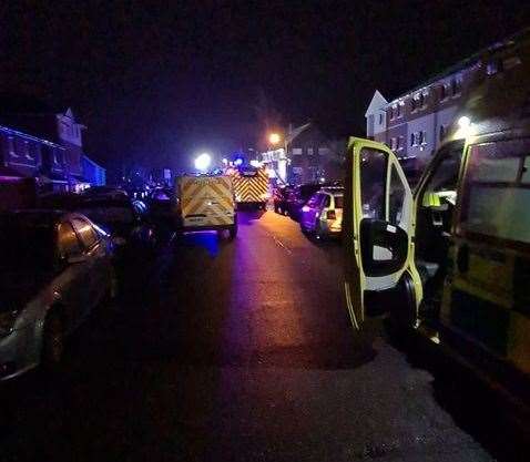 Emergency services at the scene of a fire in Hawkins Avenue