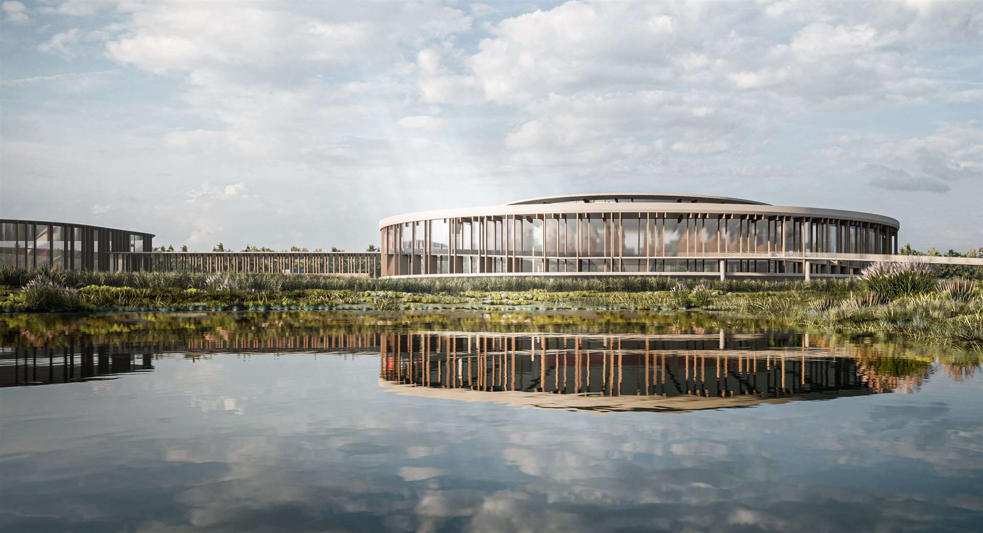 The factory will be built on stilts on wetlands. Picture: Hollaway Studios