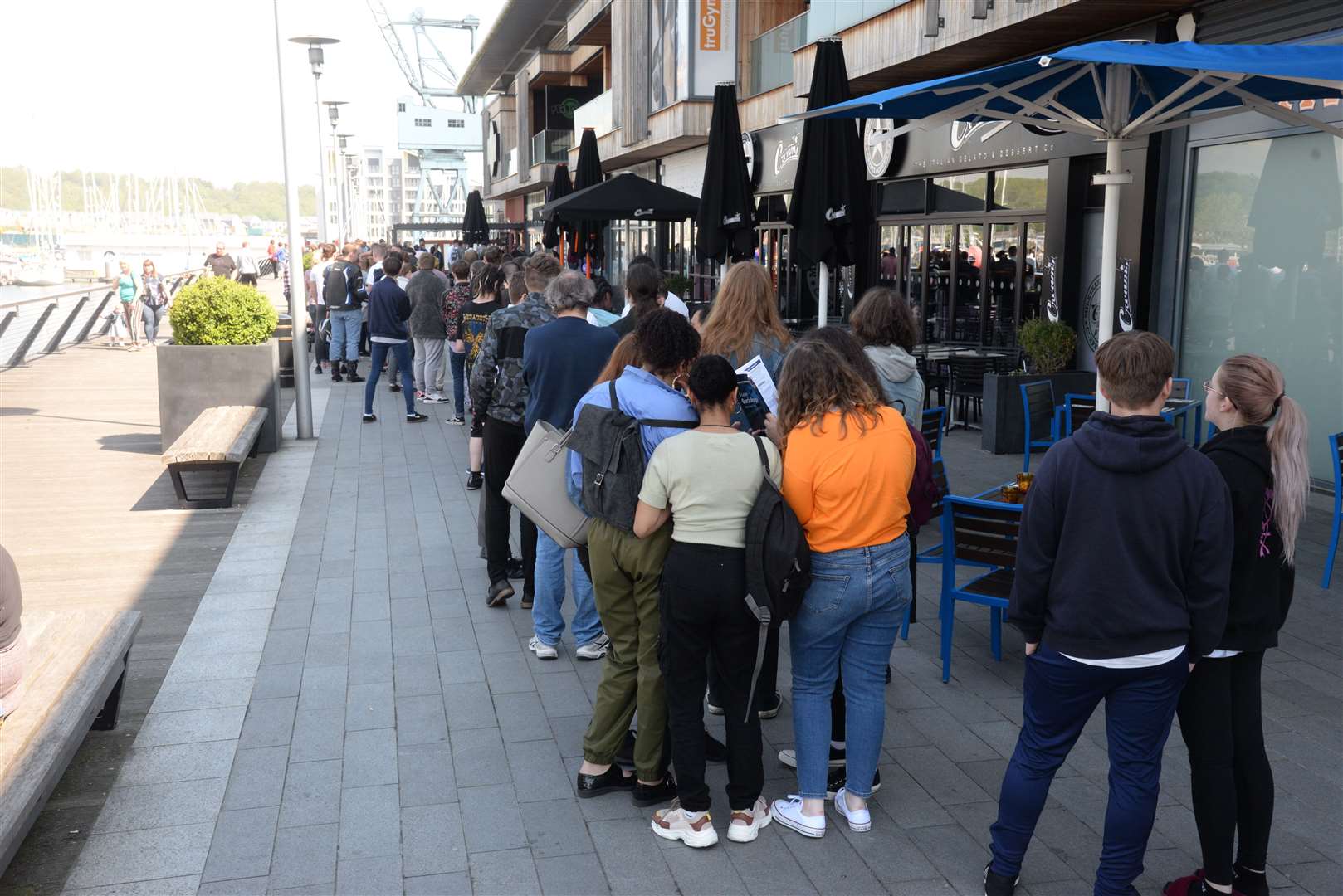 Customers wait patiently after the opening of the Taco Bell at The Quays, Dock Head Road, St Mary's Island, Chatham on Wednesday. Picture: Chris Davey..... (10358007)