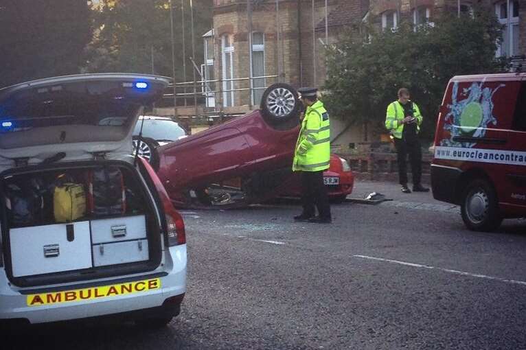 Car overturns in Folkestone