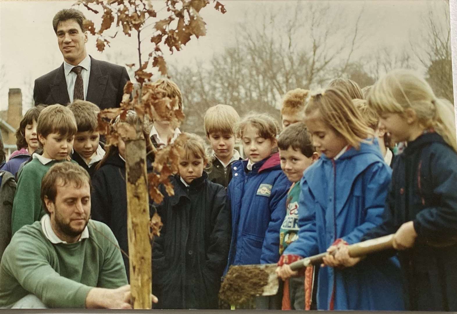Stuart Pywell at a tree planting at his first week at the school