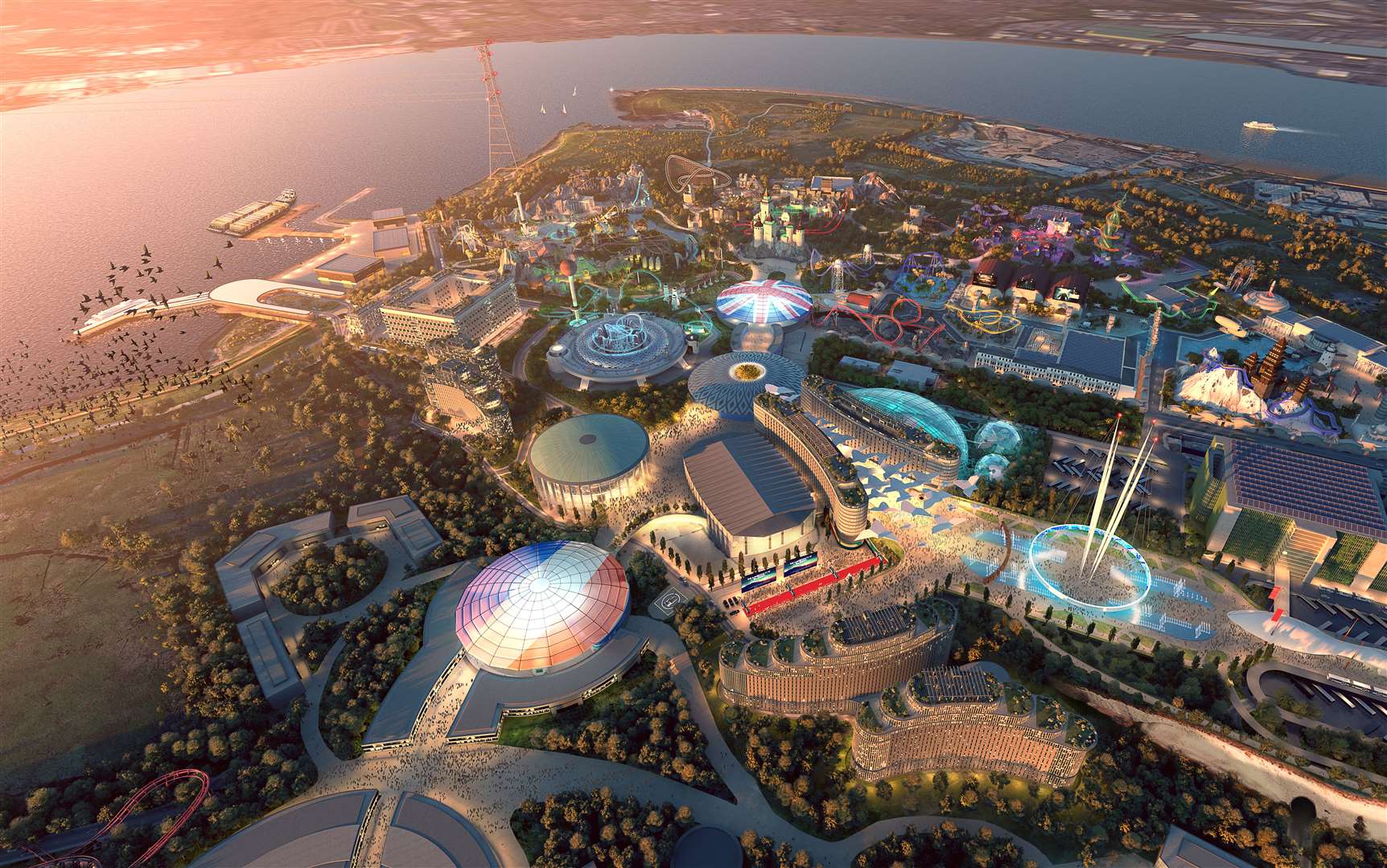 A detailed impression of what the London Resort theme park might look like.