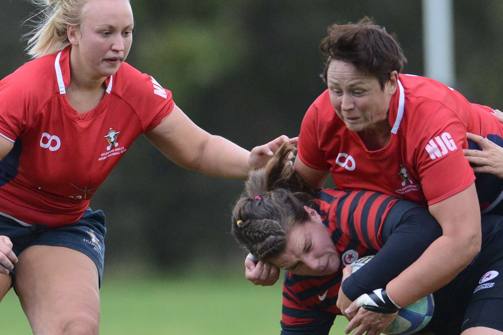 Former Aylesford player Michele Mayhew, right, is setting her sights on Premiership rugby's summit and then Europe Picture: Gary Browne