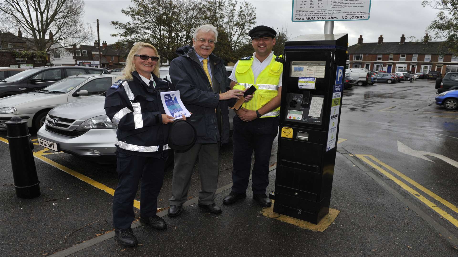 Cllr. Mike Cosgrove with wardens in Faversham Central car park