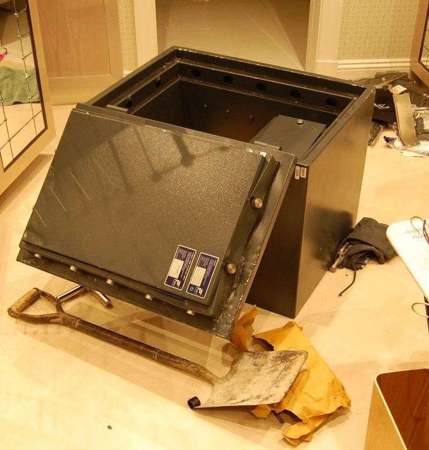 A broken safe during one of the raids by Italian gang Alessandro Maltese, Alessandro Donati and Jugoslav Jovanovic who targeted the homes of several celebrities and high-profile individuals in London. Picture: Met Police