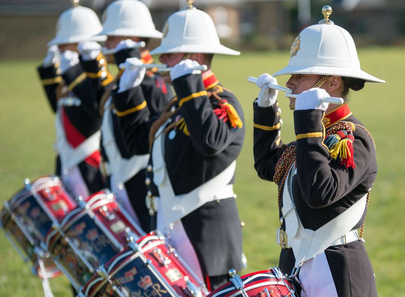 Royal Marines Band on the playing field at the start of the match