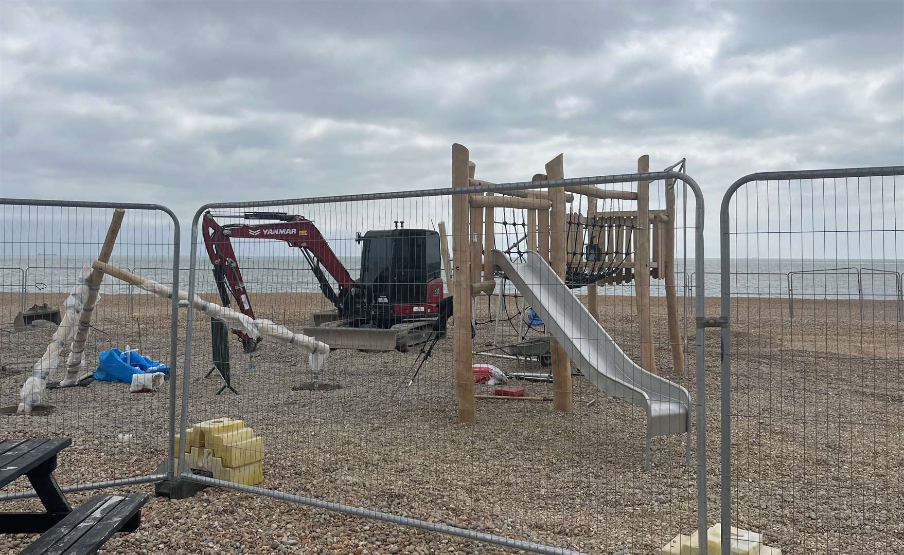 Parts of the wooden climbing frame have already been constructed for the new playpark next to Folkestone harbour arm