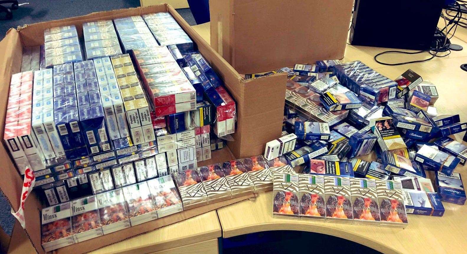The haul of illegal cigarettes found in the boot of a car in Medway. Picture: Kent Police Medway