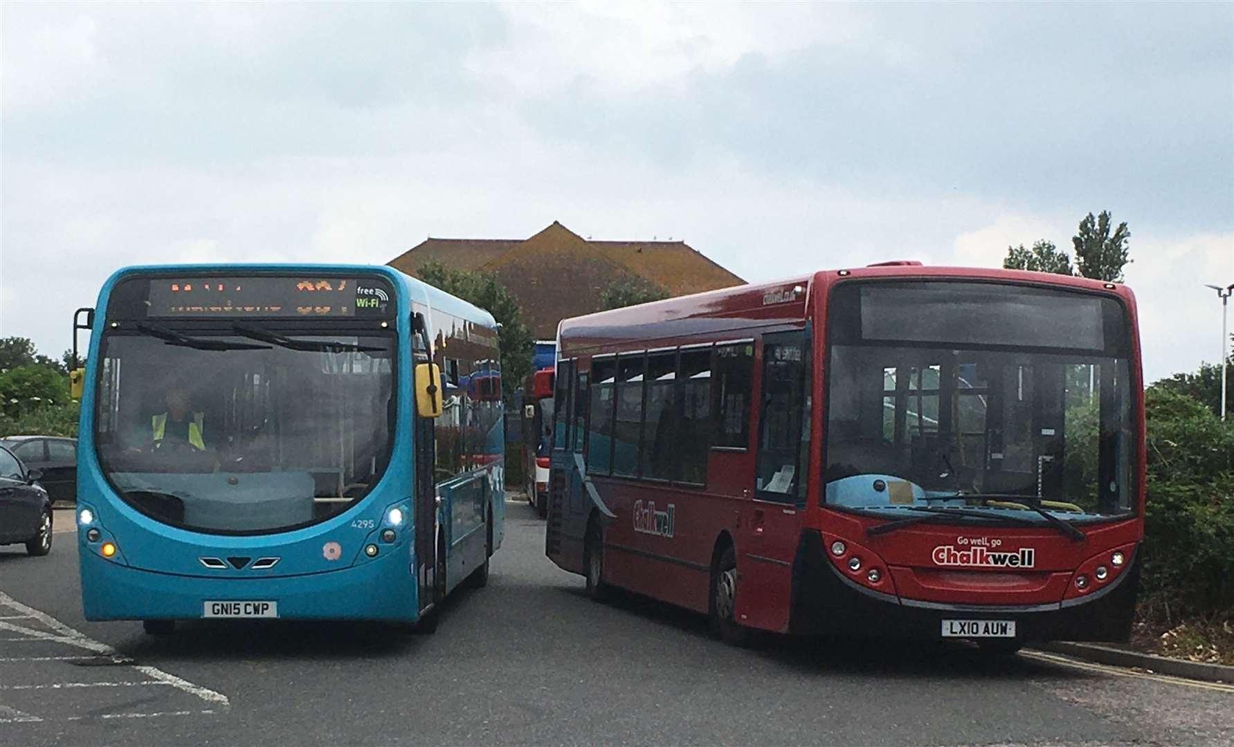 Arriva and Chalkwell buses sharing the Tesco bus stop in Sheerness