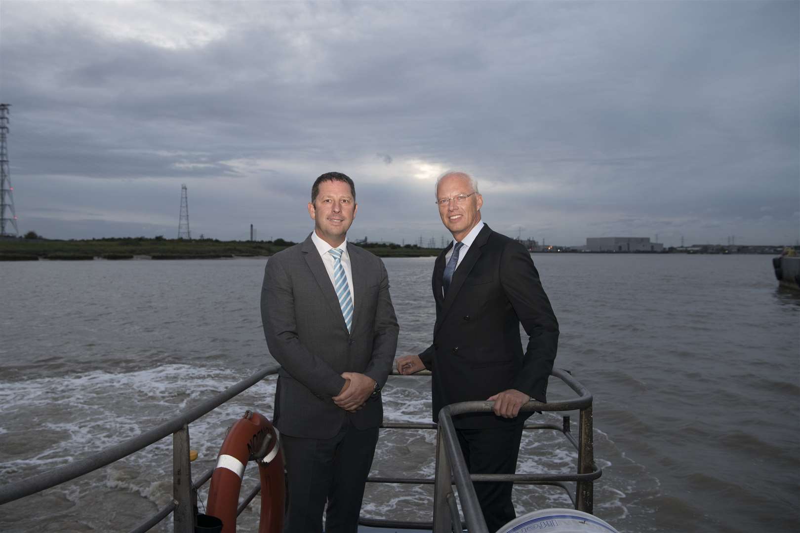 MBNA Thames Clippers chief executive Sean Collins, left, with London Resort Company Holdings boss Humphrey Percy