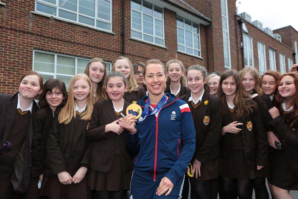 Lizzy Yarnold brought her medal for pupils to see