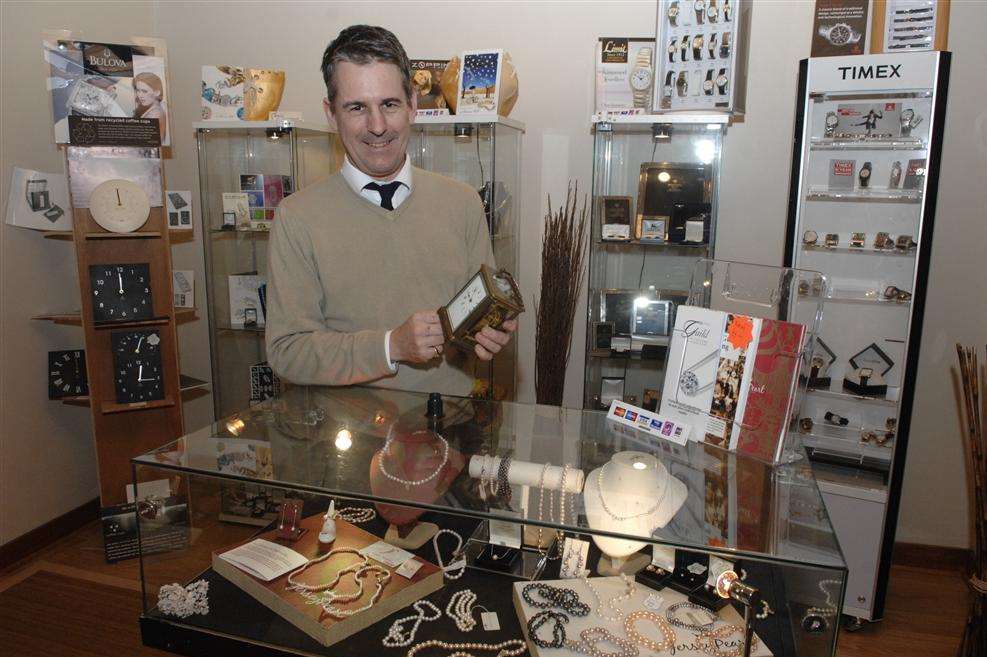 Kim Wood in his jewellers shop in King Street, Sandwich