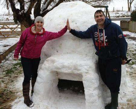 The Cunningham family from Alkham near Dover spent six hours building a huge igloo