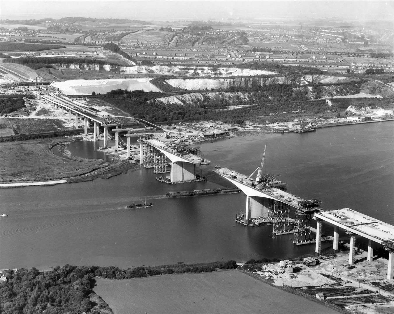 What a difference a year makes. The Medway Bridge under construction in September 1962. It was completed a year later. Picture: Skyfotos